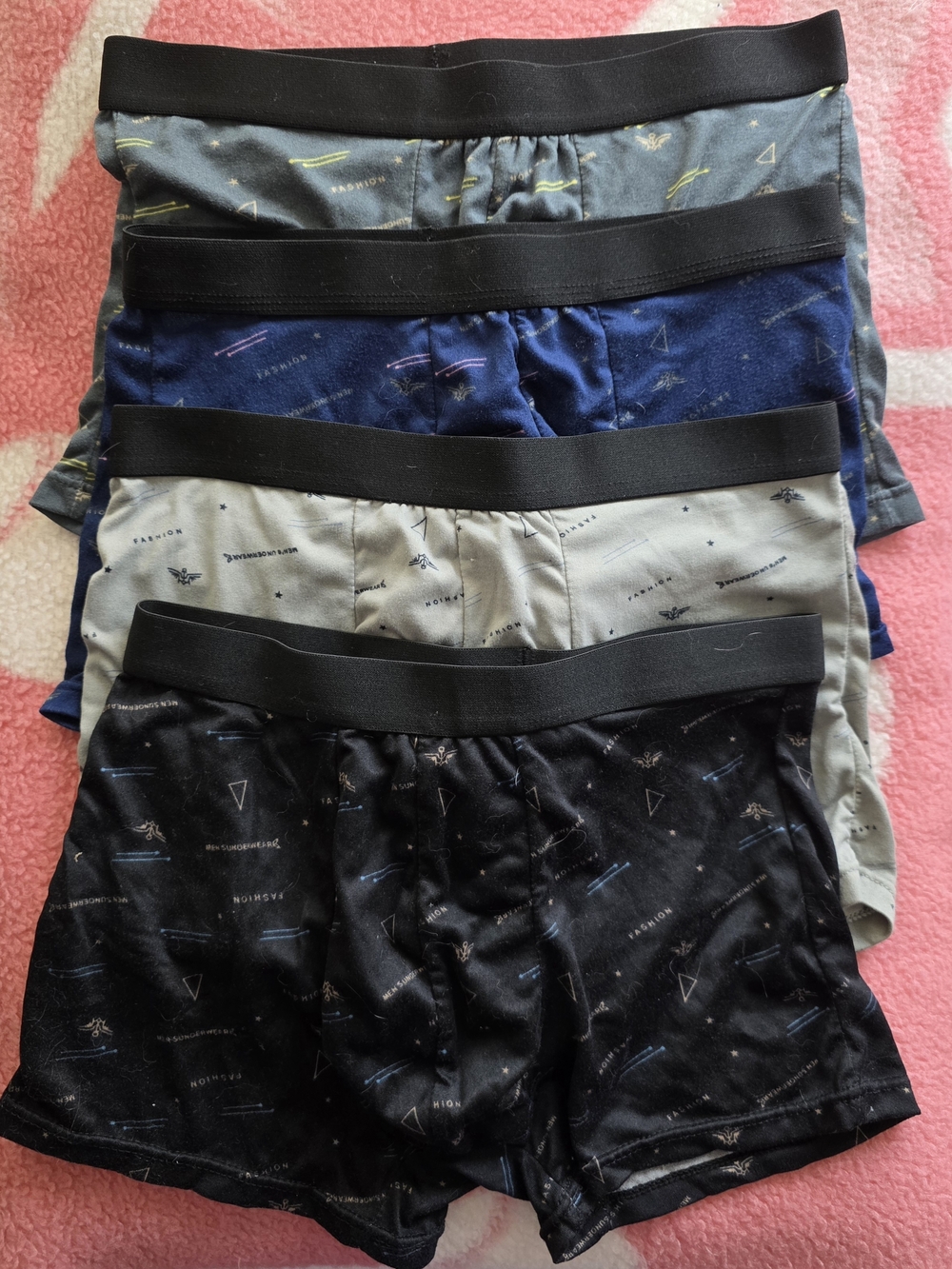 Men's Printed Boxer Briefs - 4 Pack - Black, Blue, Gray, Charcoal